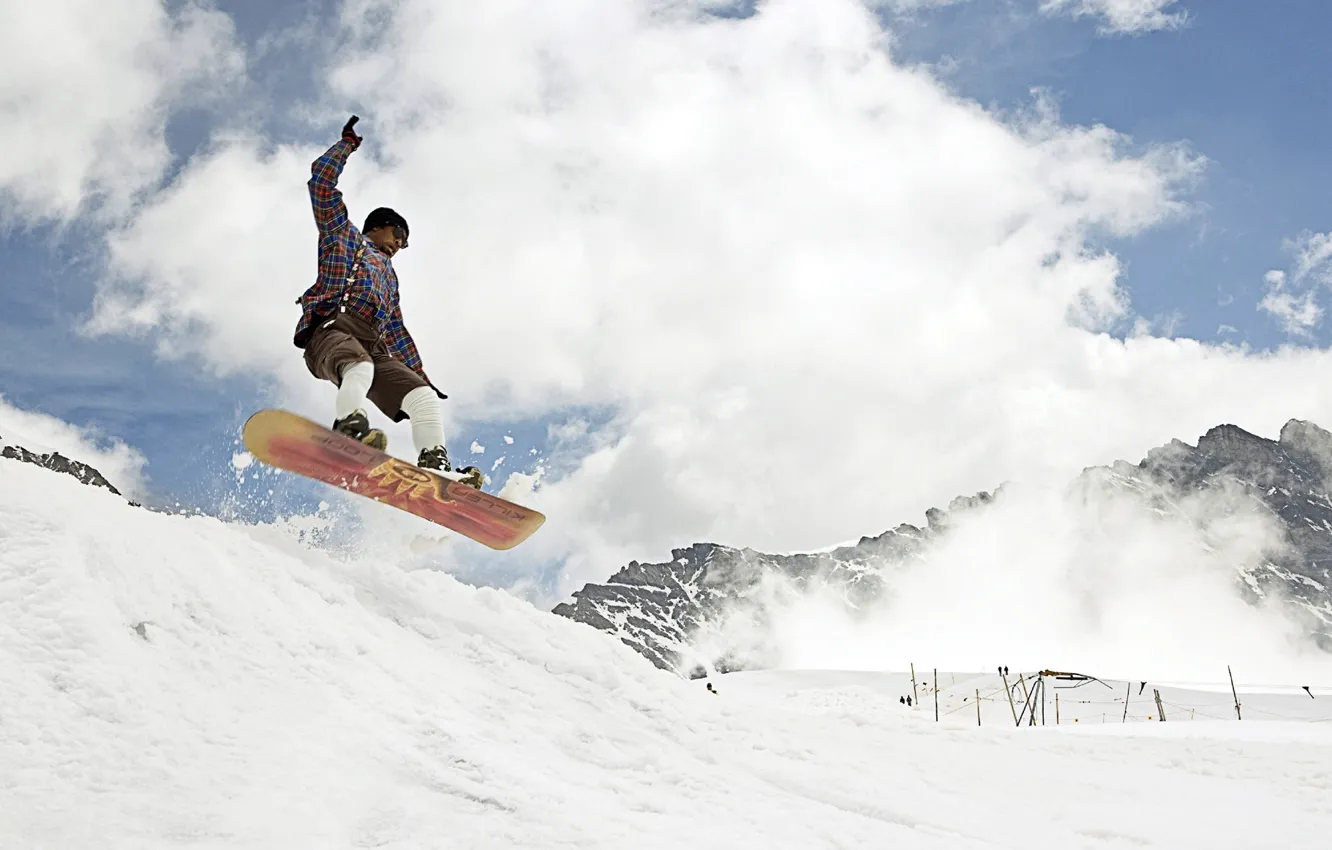 Photo wallpaper snow, snowboard, sportsmen