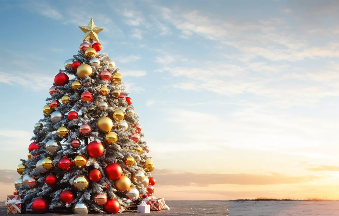 Photo wallpaper decoration, balls, tree, new year, Christmas, Christmas, balls, tree