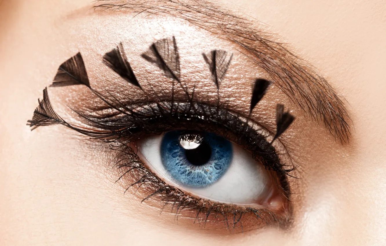 Photo wallpaper eyes, girl, eyelashes, shadow, feathers, makeup