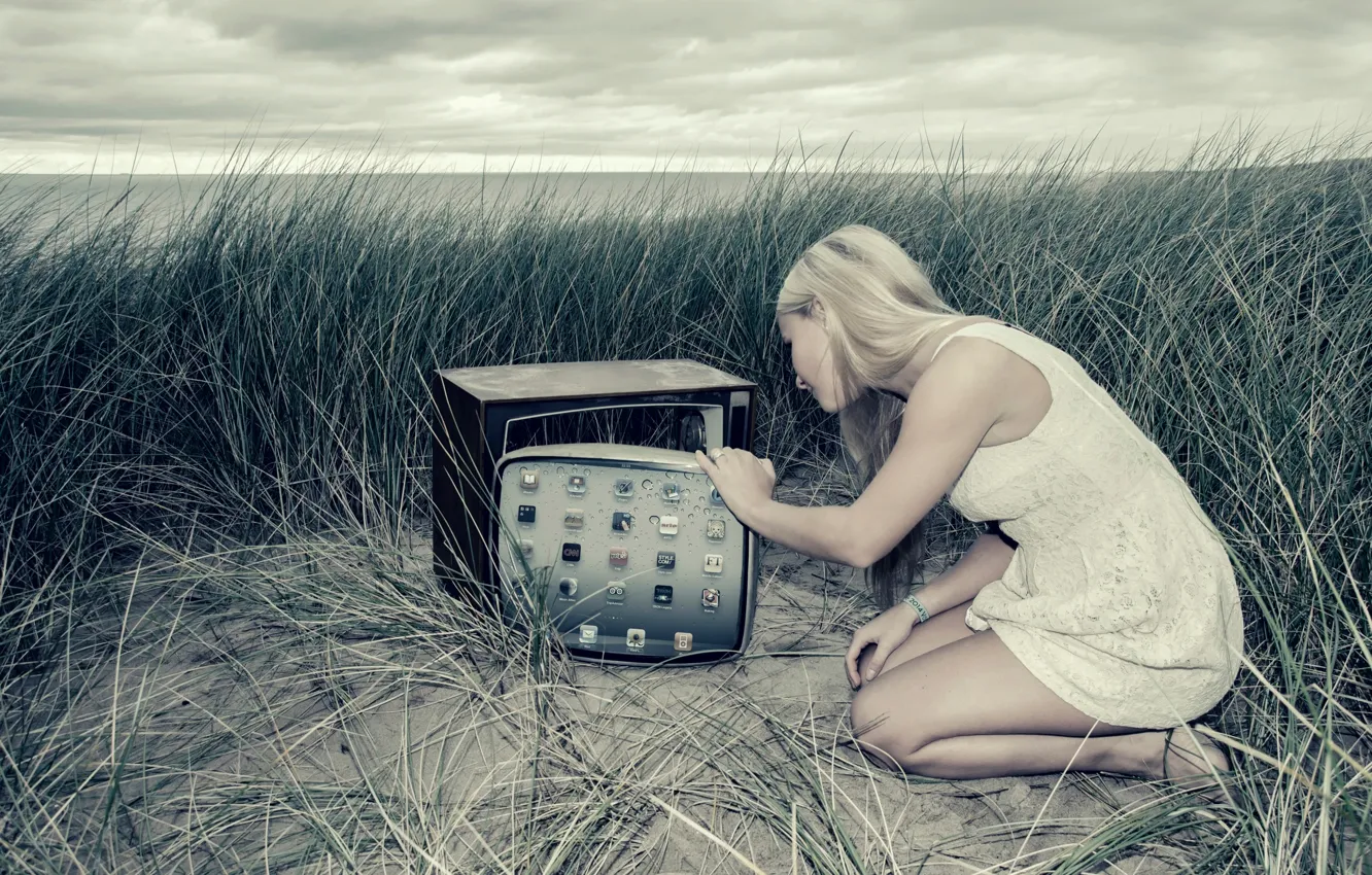 Photo wallpaper girl, monitor, screen, Device