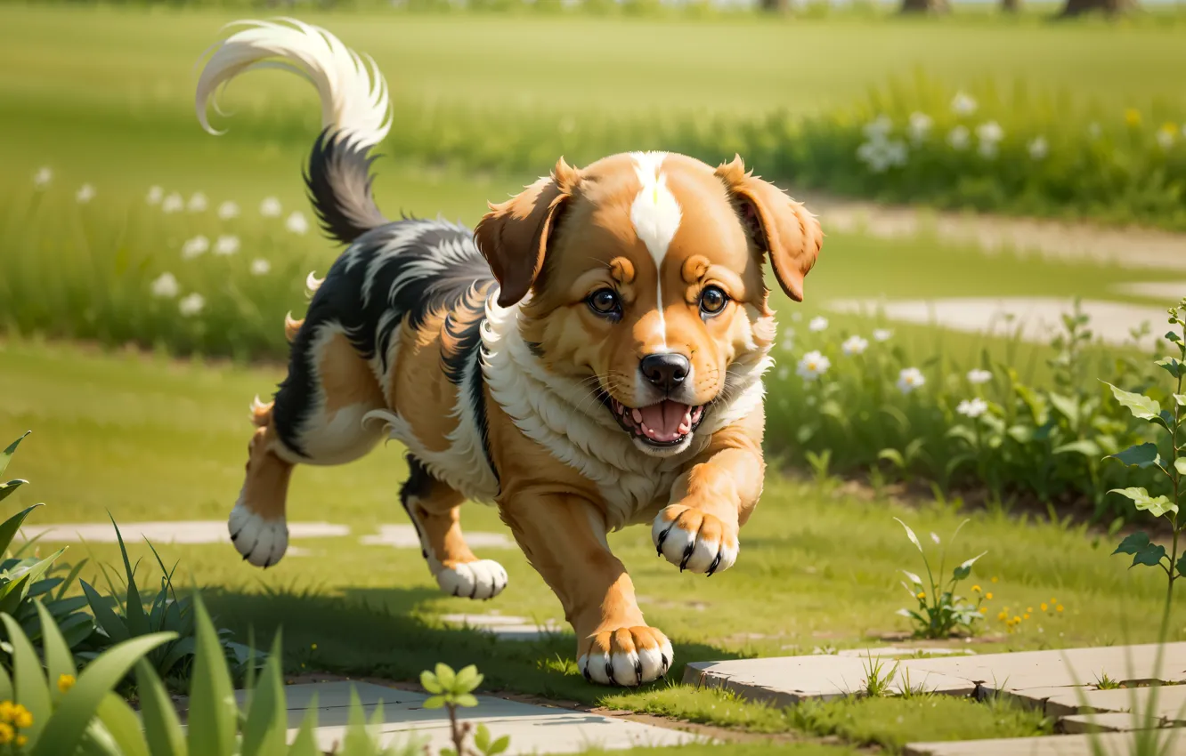 Photo wallpaper dog, drawing, ai art
