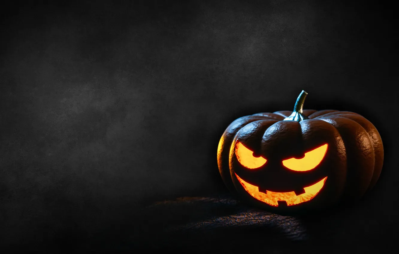 Photo wallpaper Halloween, Halloween, Jack, in the dark, hell of a grin, evil, pumpkin with eyes