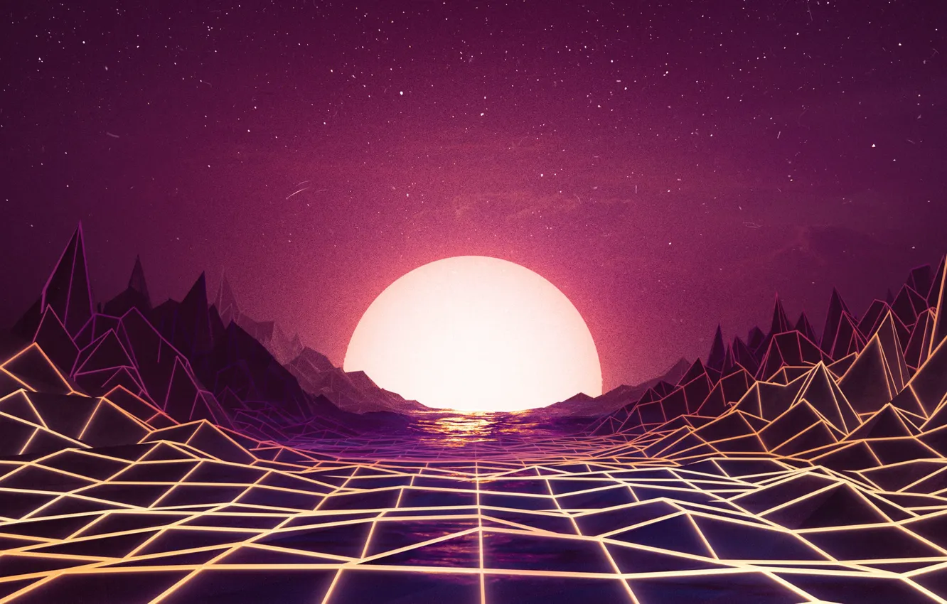 Photo wallpaper Sunset, The sun, Music, Space, Star, Background, Neon, 80's