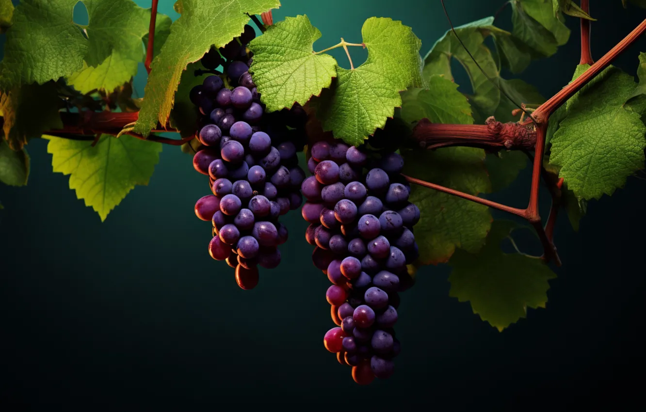 Photo wallpaper leaves, nature, harvest, grapes, vineyard, hanging, bunches of grapes, bunch of grapes