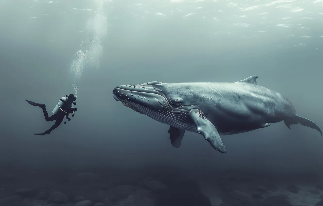 Photo wallpaper the diver, kit, two, underwater world, digital art, AI art, The Art of Artificial Intelligence, …