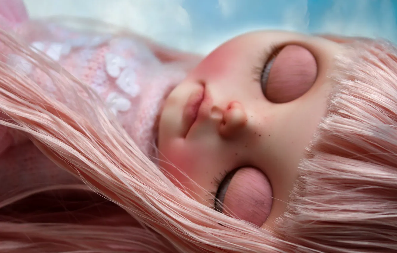 Photo wallpaper eyes, pink, hair, doll