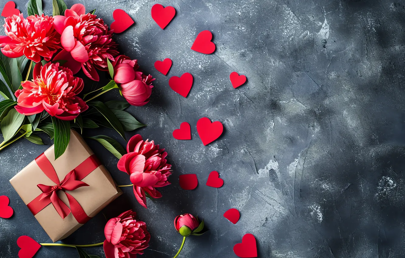 Photo wallpaper love, flowers, gift, romance, love, Valentine's day, heart, flowers