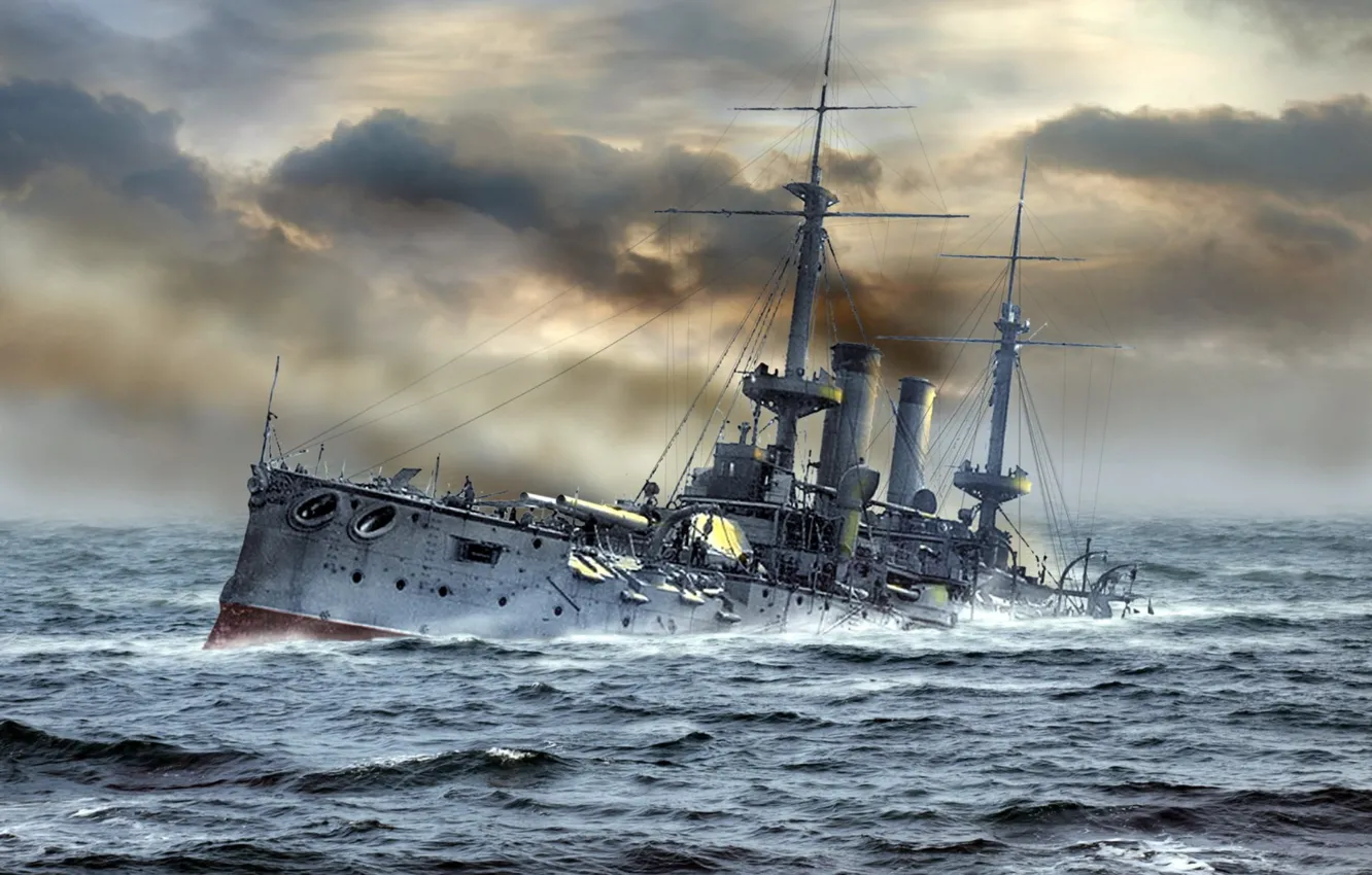 Photo wallpaper sea, drowning, Japanese, battleship, mine, Yashima, The Russo-Japanese war, blown