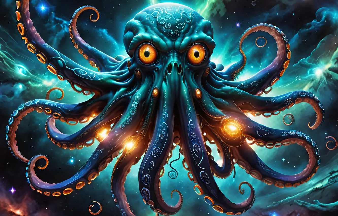 Photo wallpaper space, lights, octopus