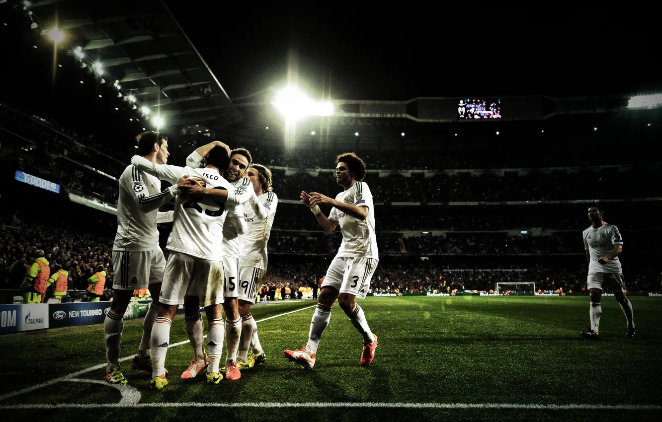 Photo wallpaper wallpaper, sport, stadium, football, Santiago Bernabeu, Real Madrid CF, players