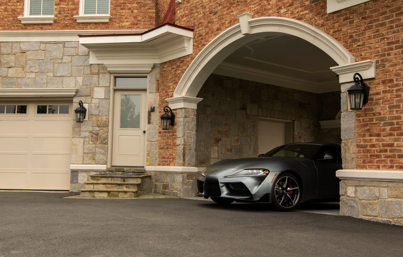 Photo wallpaper coupe, yard, arch, Toyota, Supra, the fifth generation, mk5, double