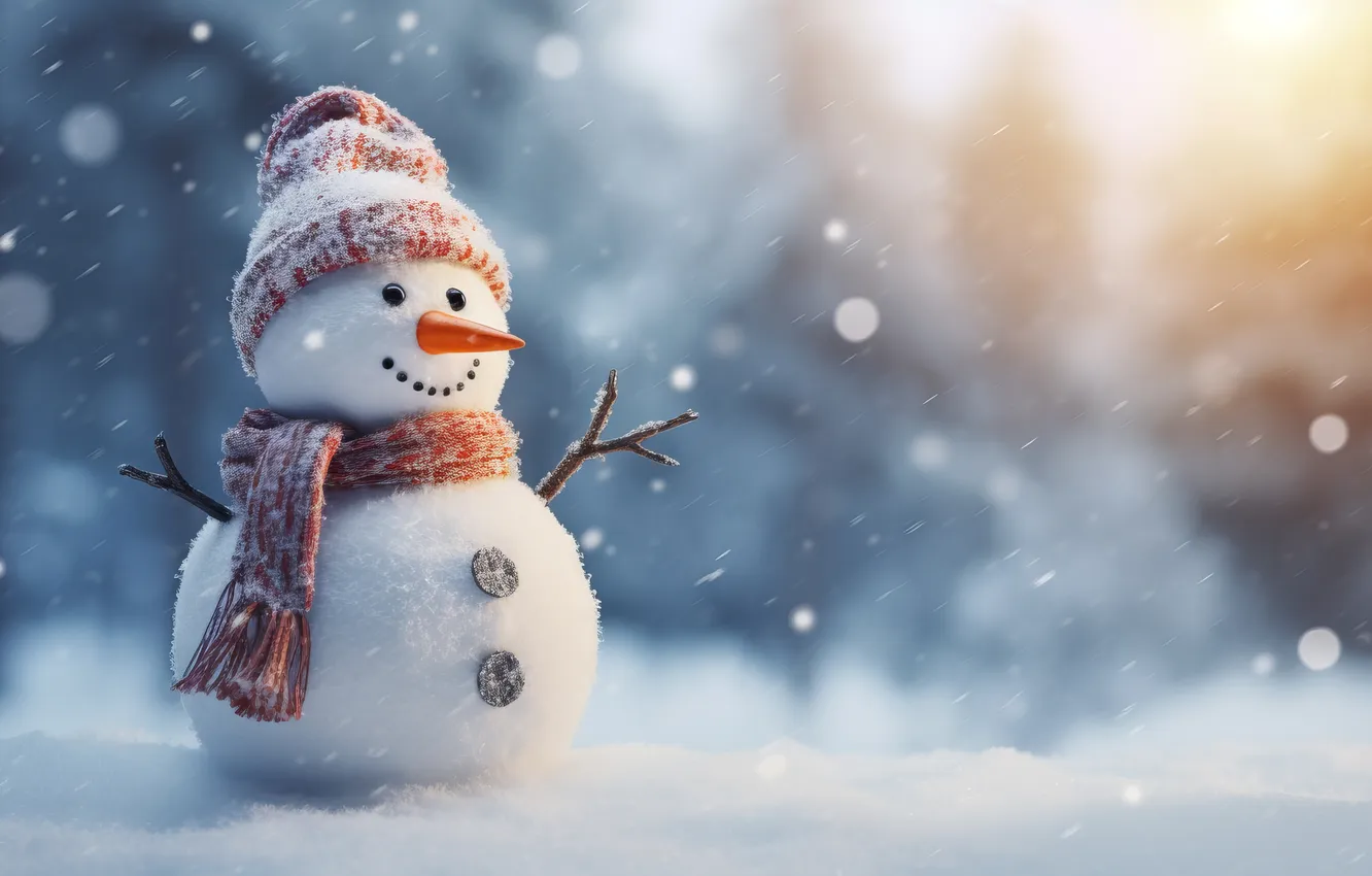 Photo wallpaper winter, snow, new year, Christmas, snowman, Christmas, winter, snow