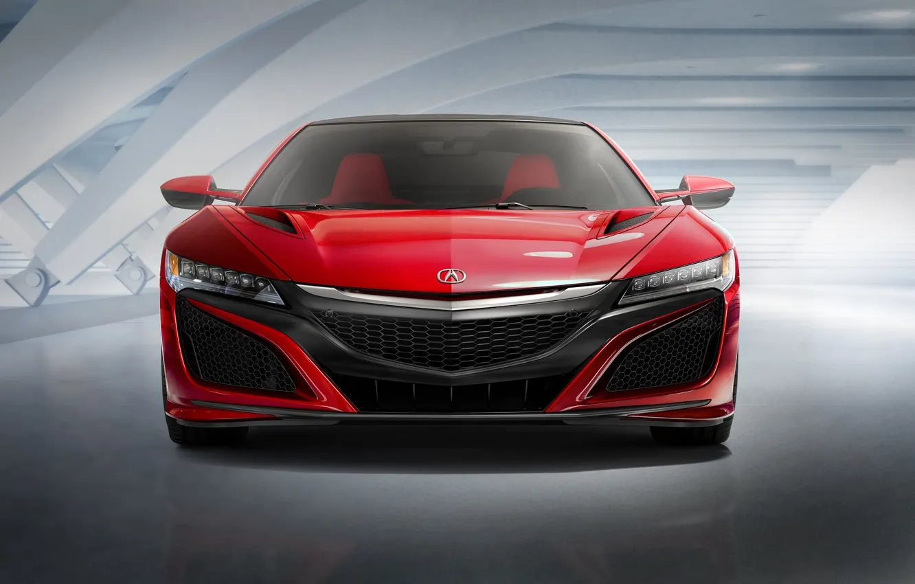 Photo wallpaper Red, Car, Auto, Front, Acura, NSX, 2015, Ligth