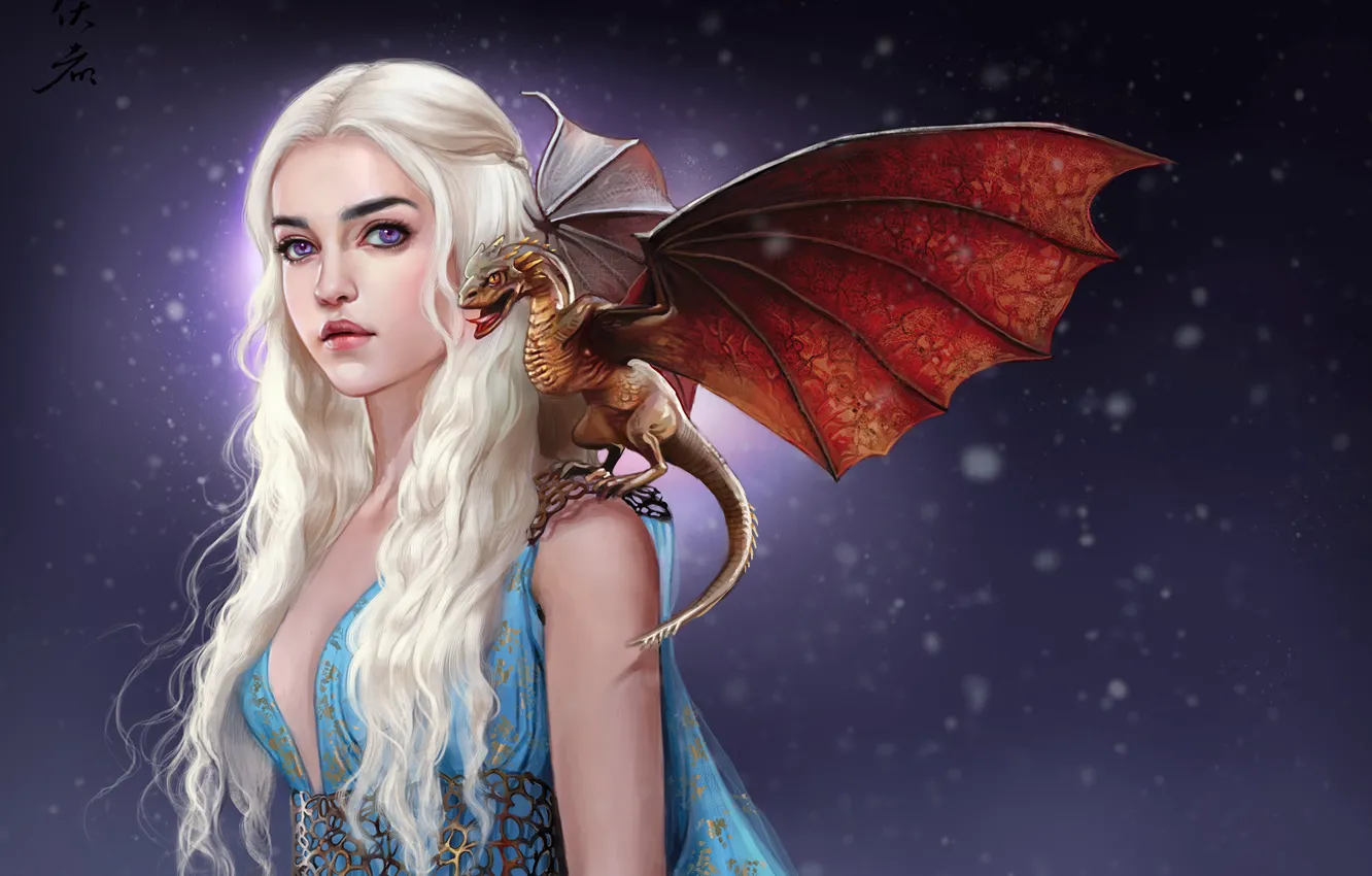 Photo wallpaper girl, dragon, art, white hair, A Song of Ice and Fire, A song of Ice …