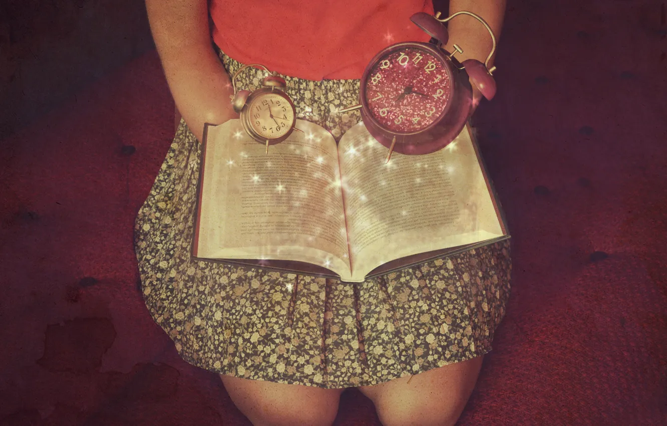 Photo wallpaper watch, alarm clock, book
