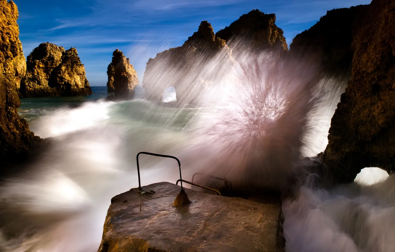 Photo wallpaper sea, wave, landscape, nature, rocks