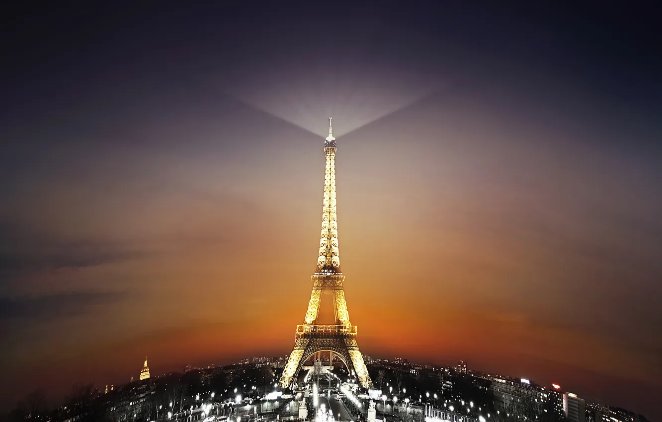 Photo wallpaper night, lights, Paris, Eiffel tower