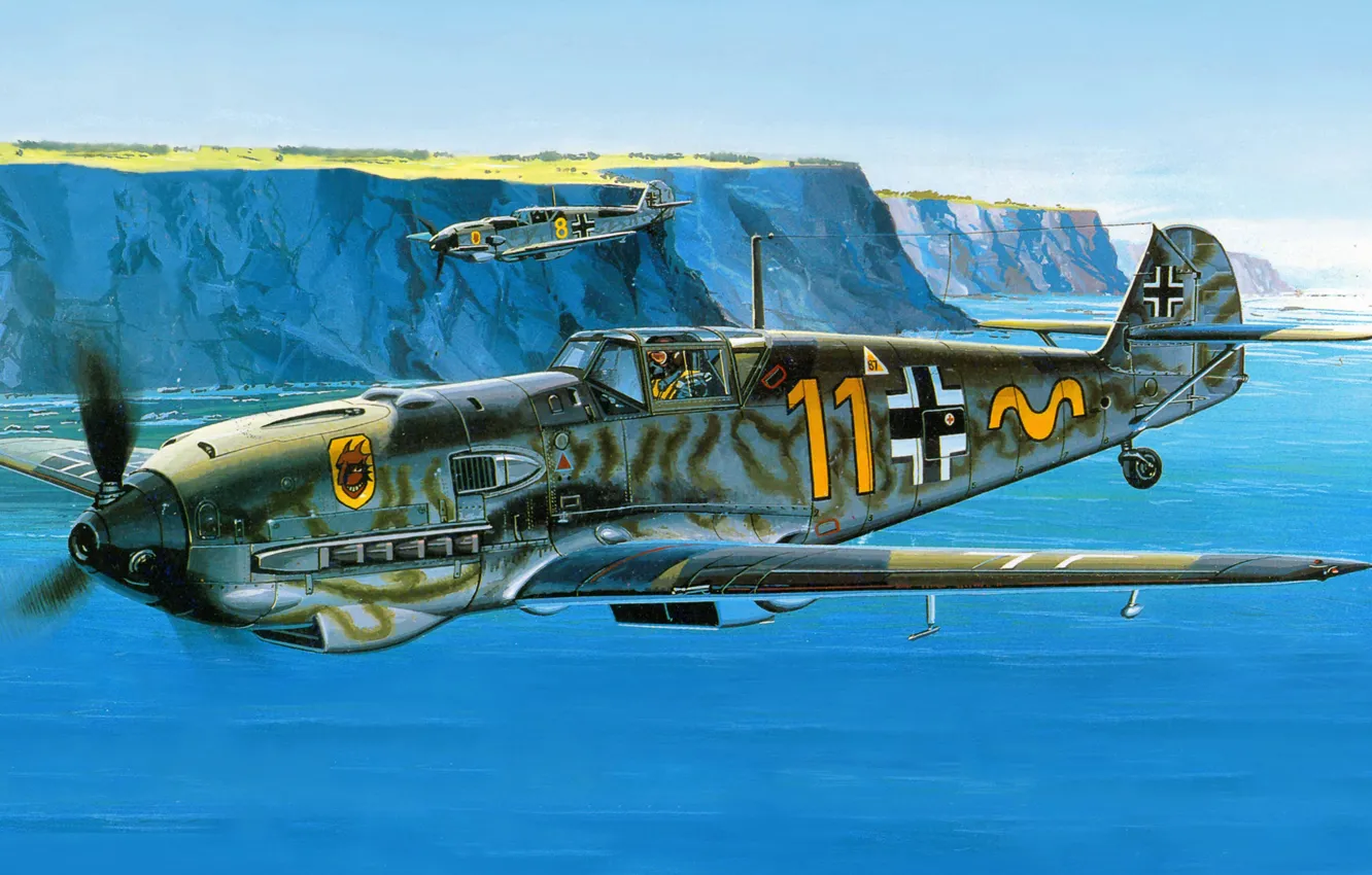 Photo wallpaper figure, art, Messerschmitt, Luftwaffe, Emil, single-engine piston fighter-low, Bf.109E