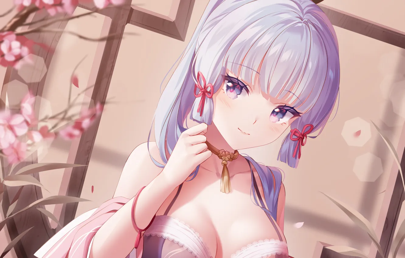 Photo wallpaper girl, sexy, lingerie, bra, cleavage, long hair, boobs, anime