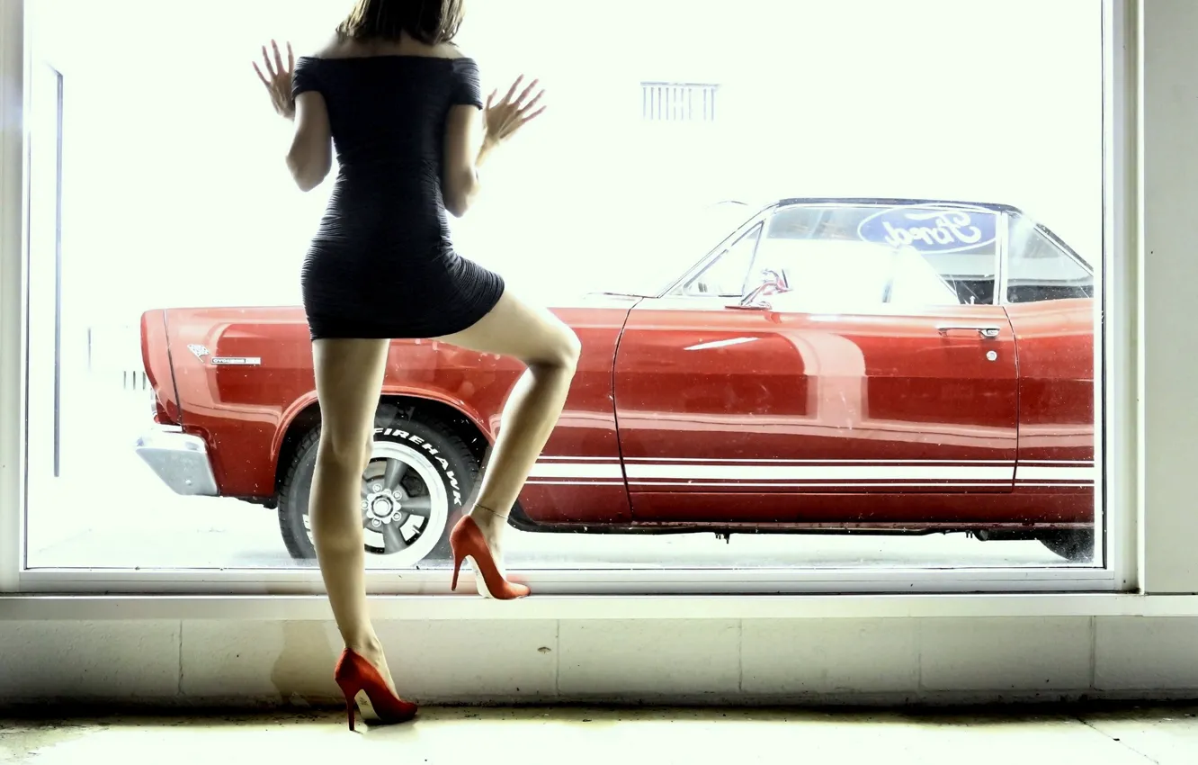 Photo wallpaper machine, girl, window