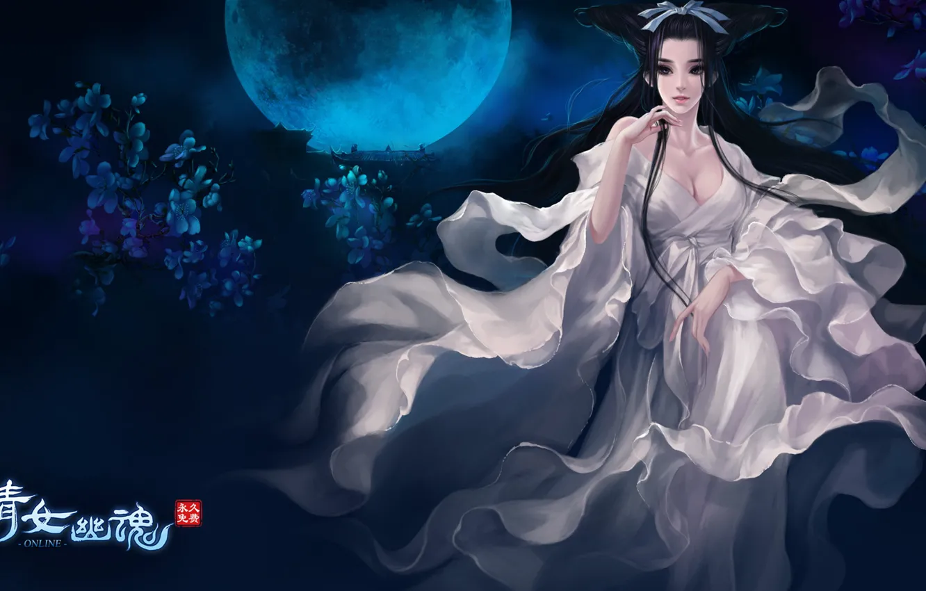 Photo wallpaper girl, night, the moon, the game, location, NPC, the Ghost's story