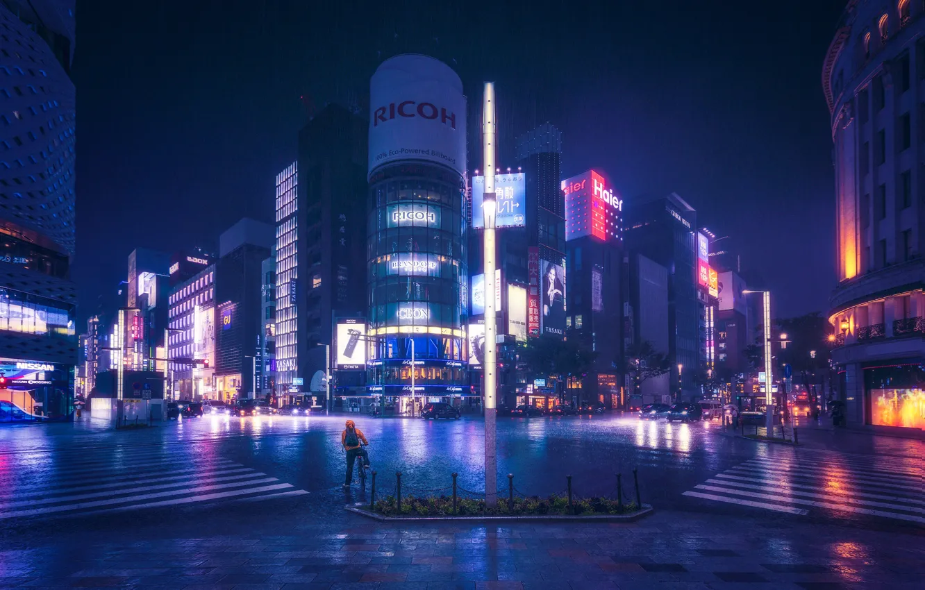 Photo wallpaper night, the city, street, building, Japan, Tokyo