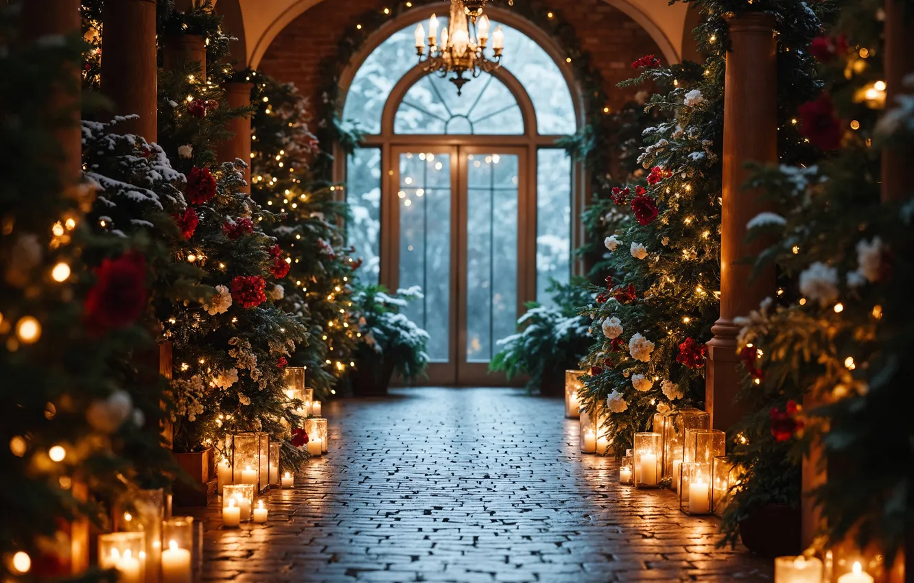 Photo wallpaper room, Paris, tree, interior, Christmas, New year, Eiffel tower, Paris