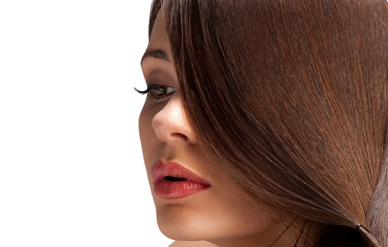 Photo wallpaper white, face, background, model, hair, makeup, lips, closed eyes