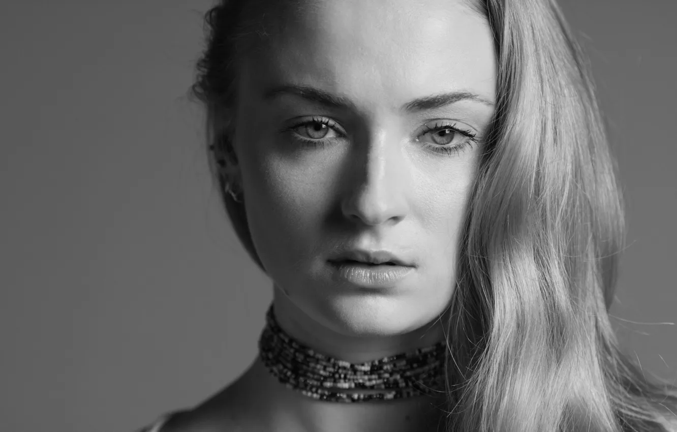 Photo wallpaper actress, black and white, actress, Sophie Turner, Sophie Turner