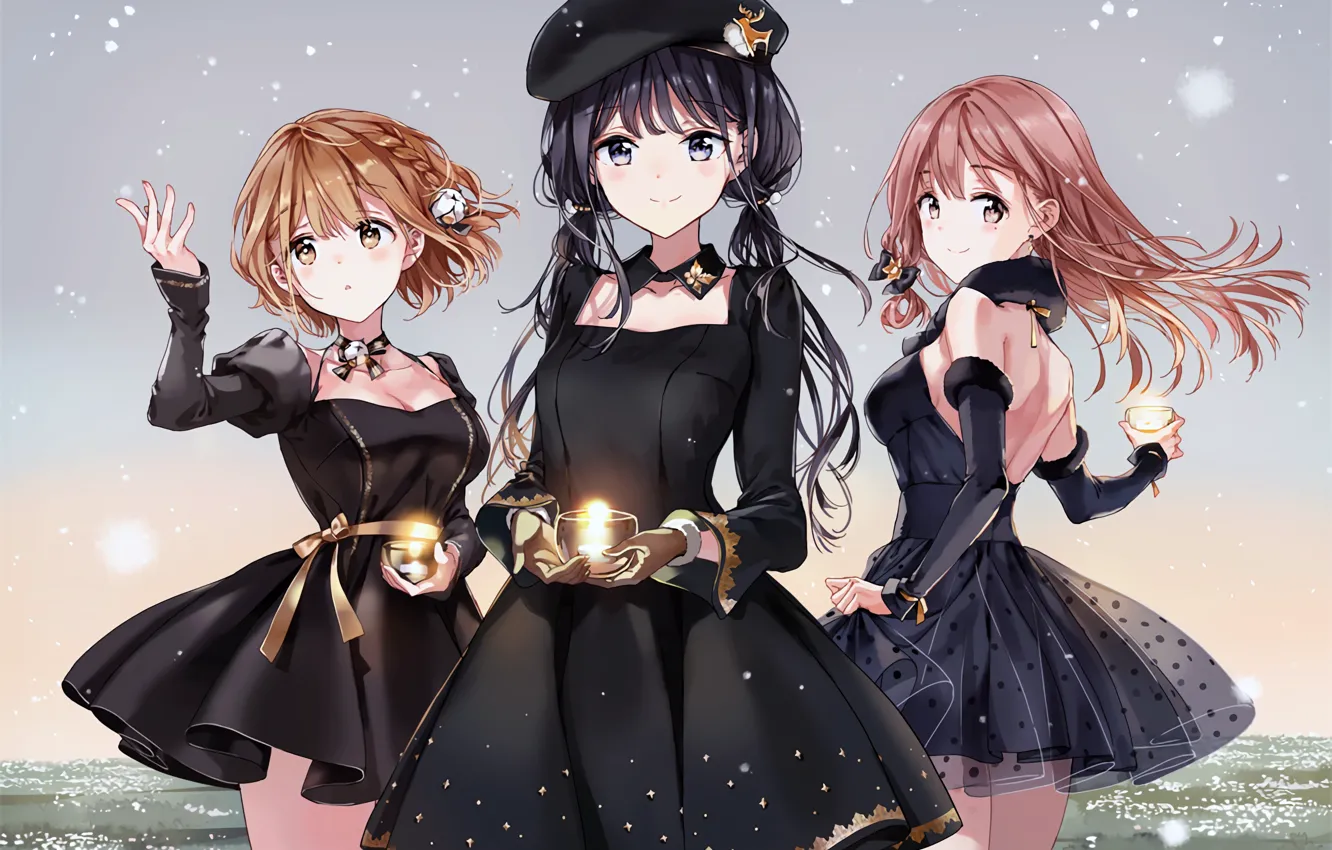 Photo wallpaper girl, sexy, cleavage, long hair, dress, boobs, anime, beautiful