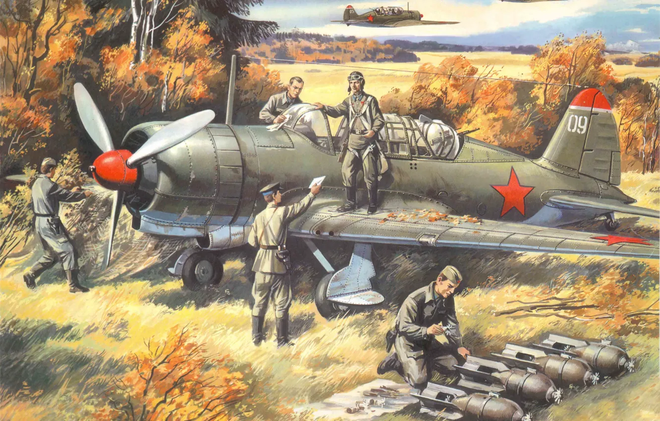 Photo wallpaper autumn, the plane, easy, art, USSR, bomber, BBC, WWII