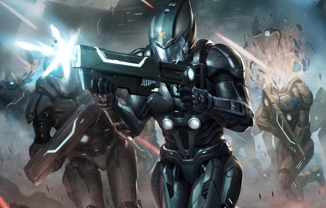 Photo wallpaper weapons, shot, art, soldiers, battle, galaxy saga, CHRIS ng