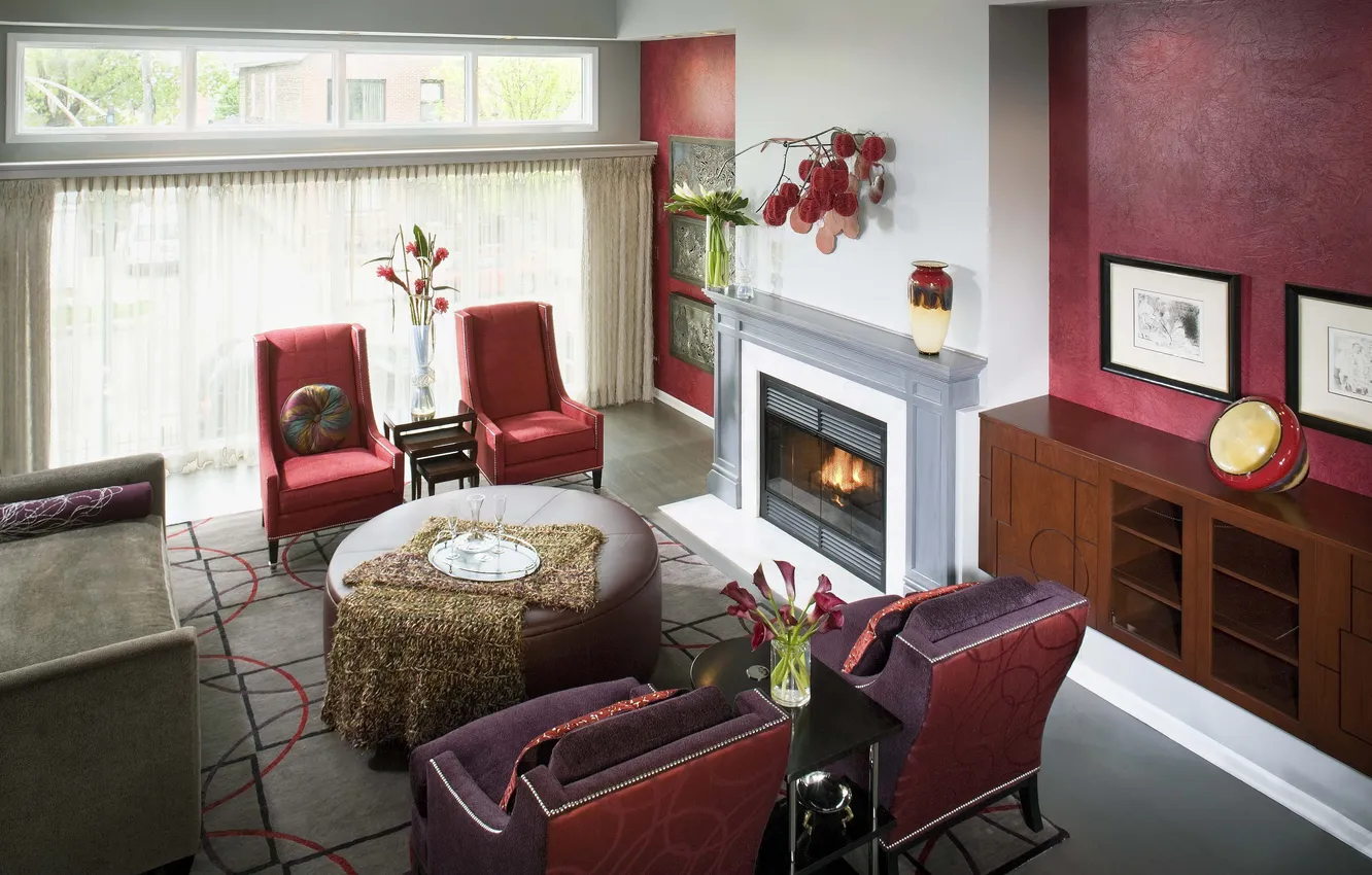 Photo wallpaper design, style, Villa, home, interior, fireplace, cottage, living room