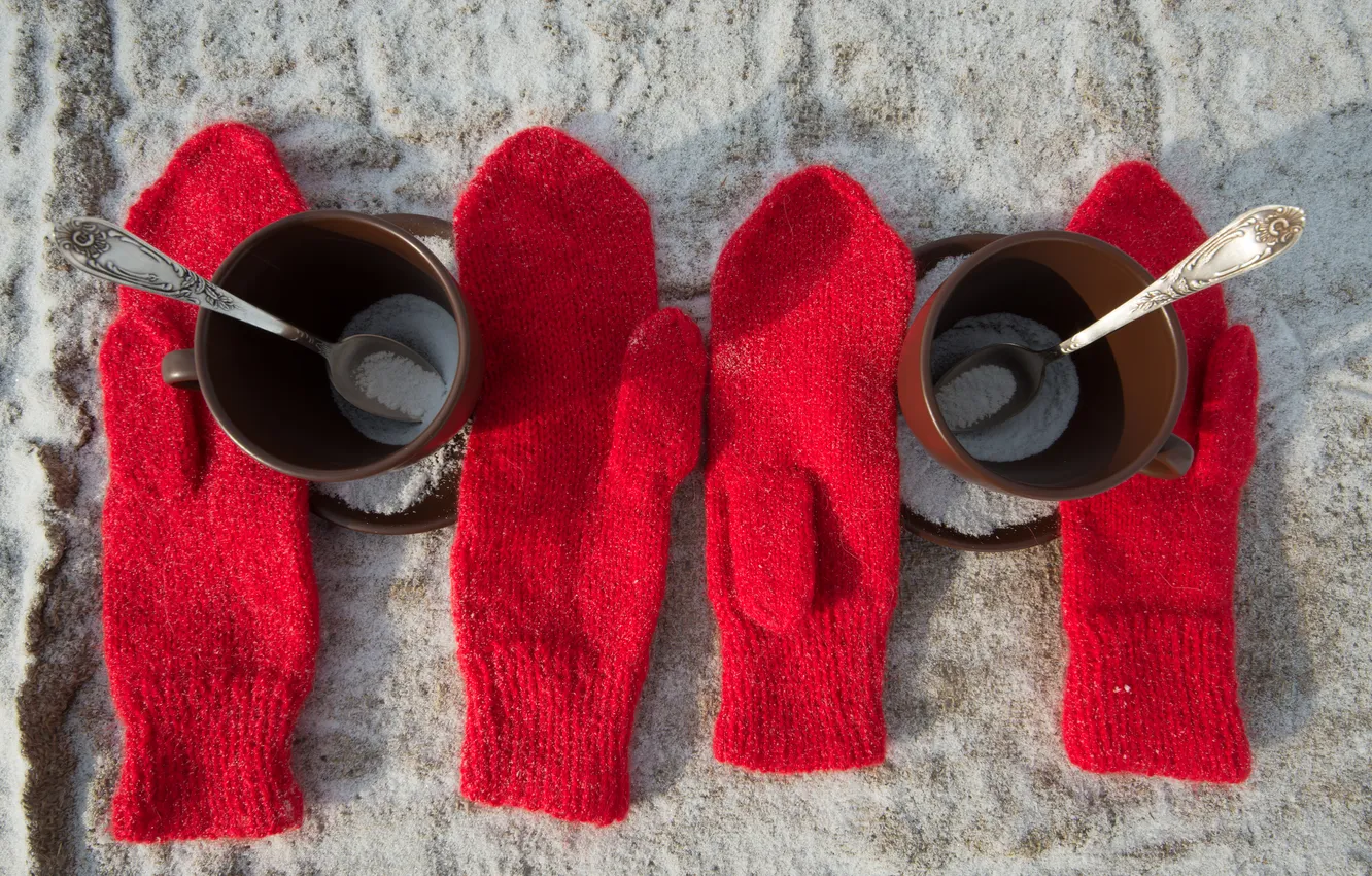 Photo wallpaper winter, snow, glass, gloves