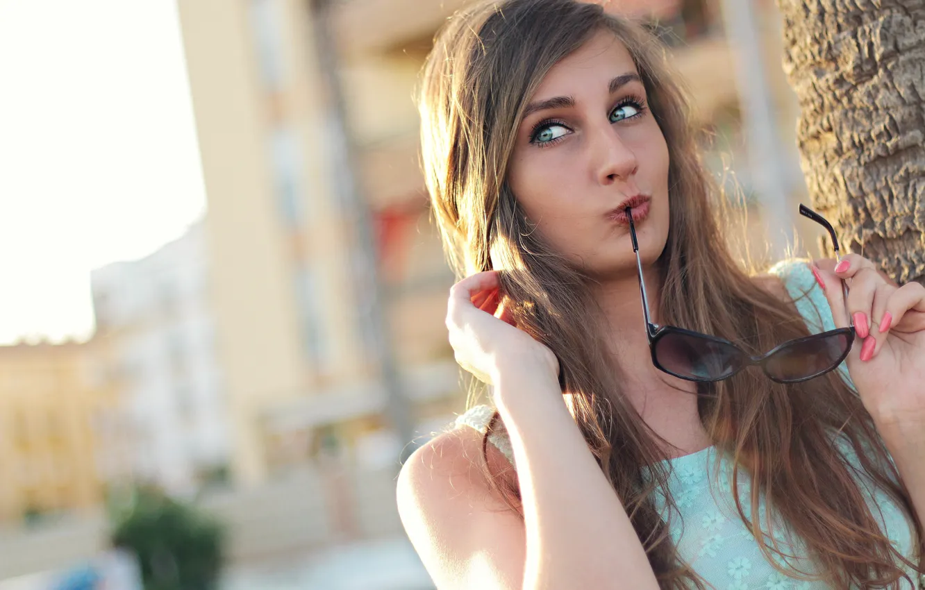 Photo wallpaper girl, eyes, lips, beautiful girl, sunglasses, portrait