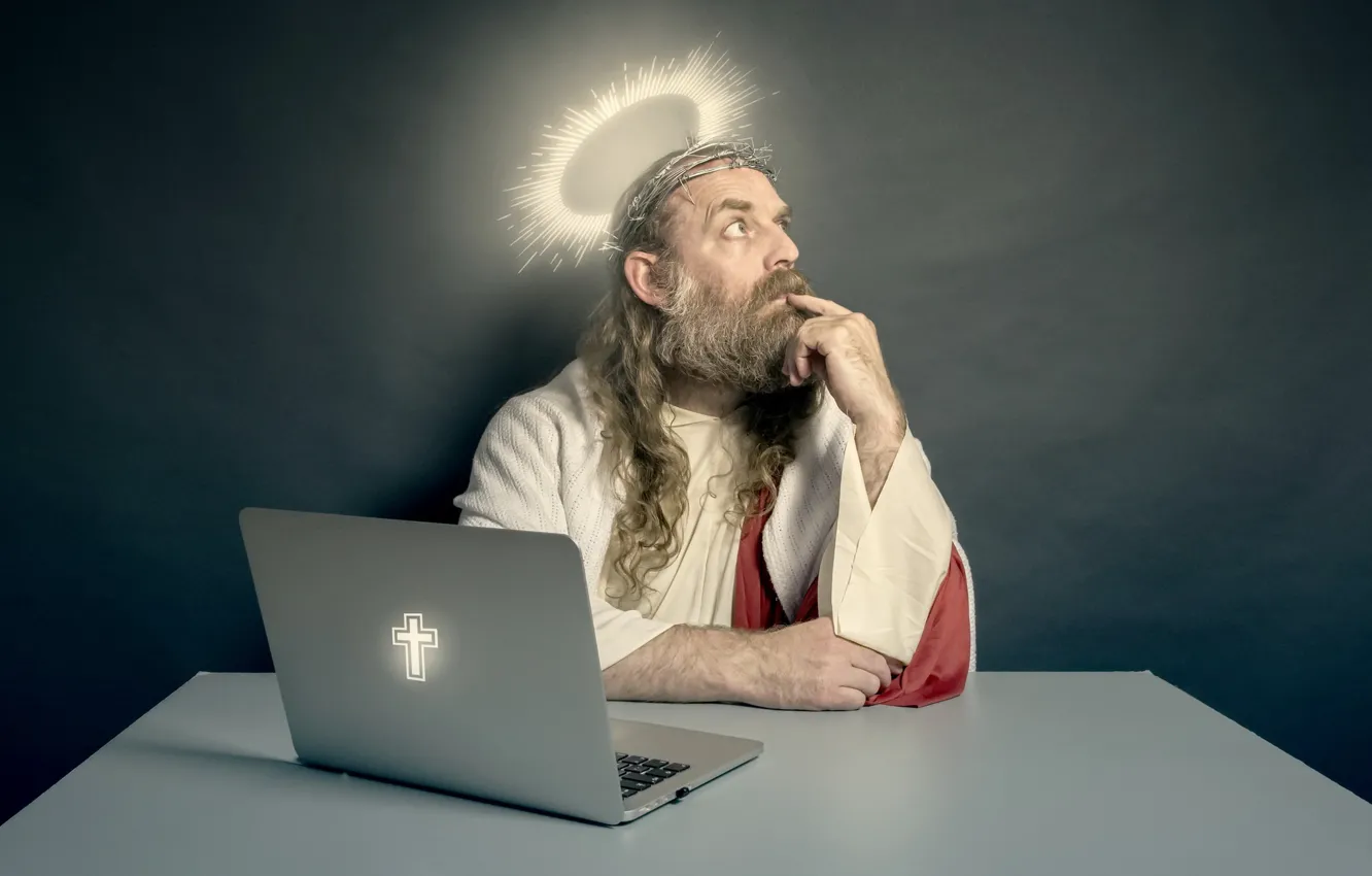 Photo wallpaper people, laptop, halo