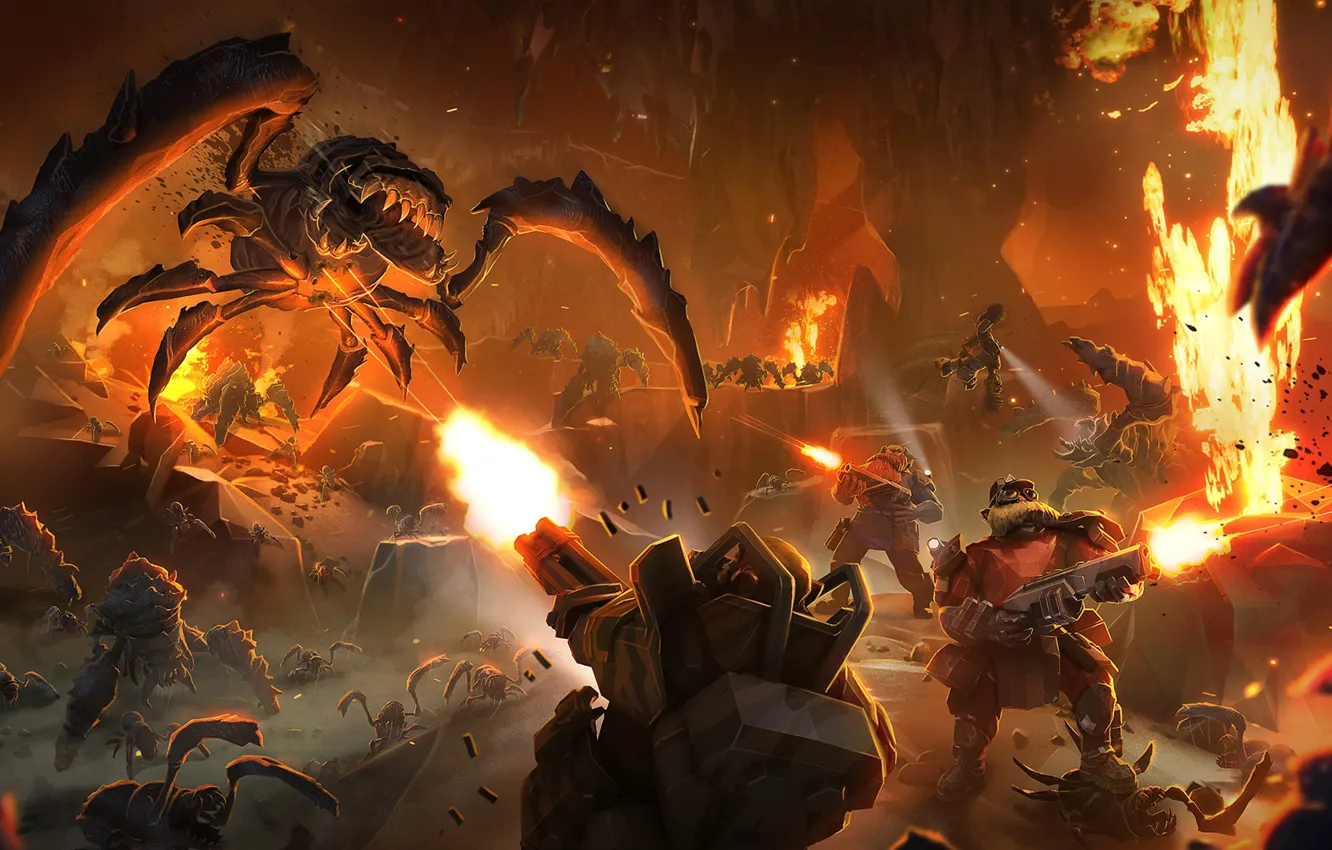 Photo wallpaper lights, weapons, monster, insect, cave, armor, dwarf, the fire