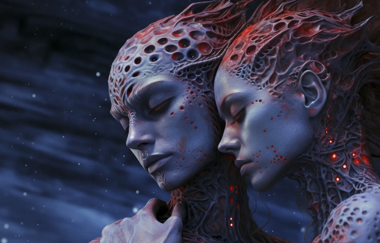 Photo wallpaper girl, face, fantasy, fiction, portrait, pair, guy