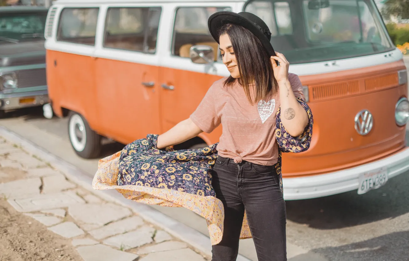 Photo wallpaper girl, pose, hat