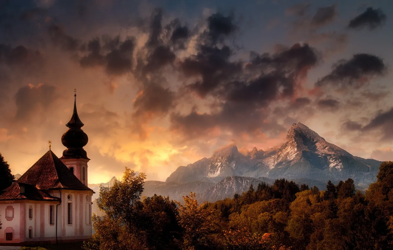 Photo wallpaper mountains, Germany, Bayern, Church