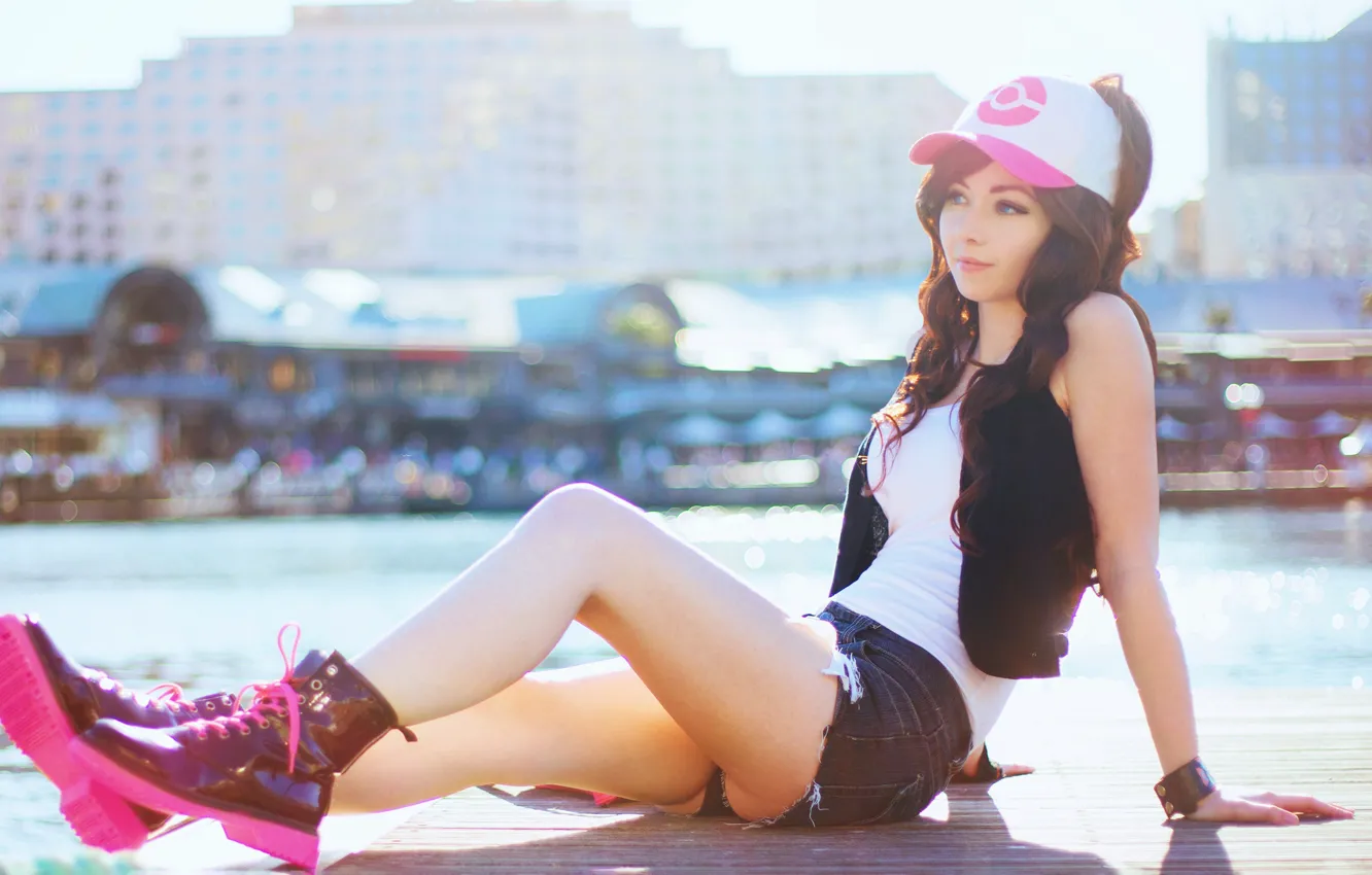 Photo wallpaper girl, sexy, shorts, blouse, long hair, boobs, beautiful, pretty