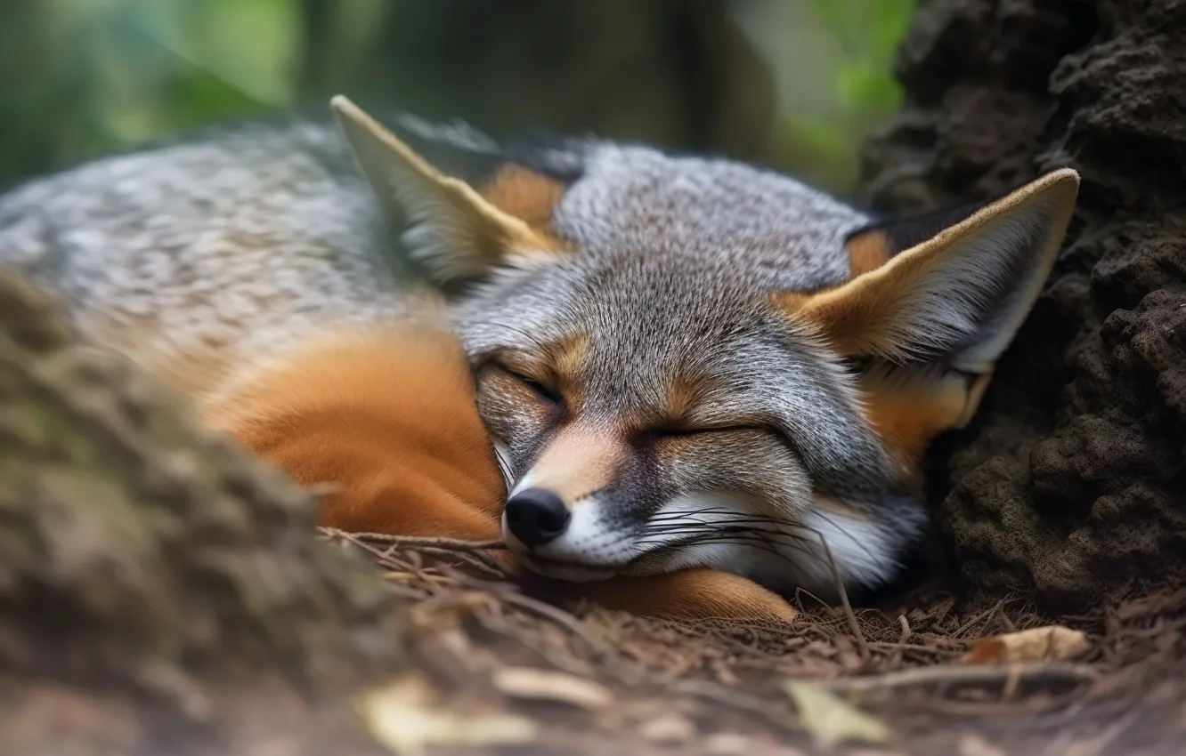 Photo wallpaper Fox, sleeping, face, AI art, neural network