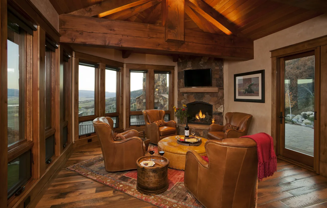 Photo wallpaper design, photo, interior, chair, window, fireplace