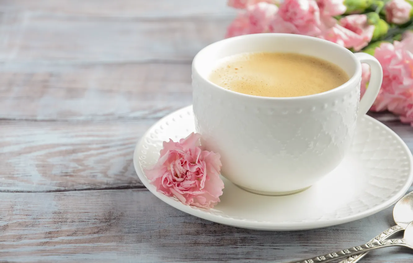 Photo wallpaper coffee, bouquet, milk, Cup