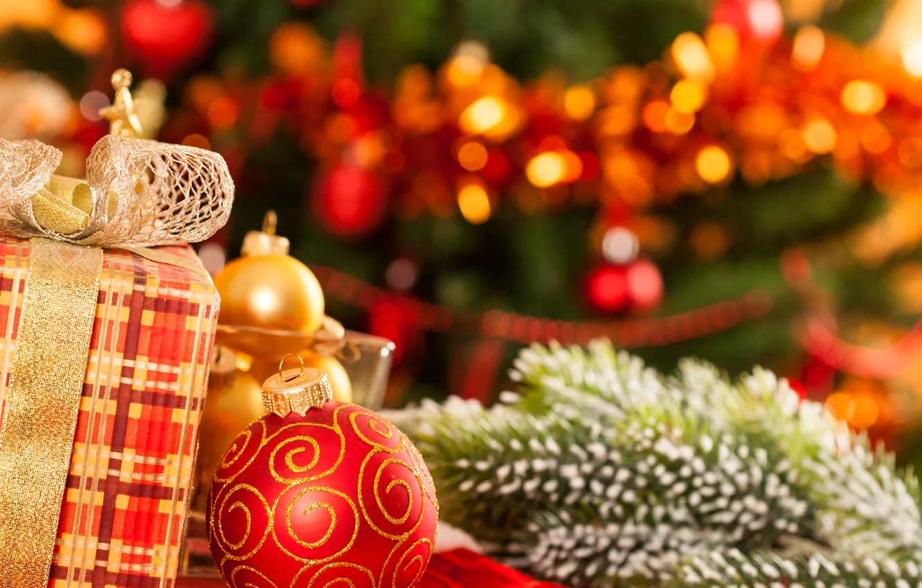 Photo wallpaper gifts, tree, box, Christmas decorations