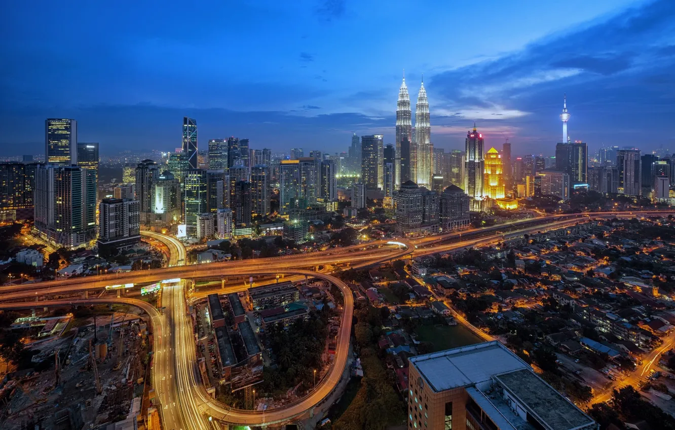 Photo wallpaper road, night, the city, Malaysia, Kuala Lumpur, ring road