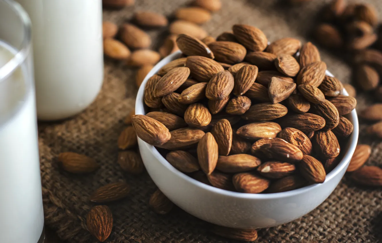 Photo wallpaper milk, nuts, almonds