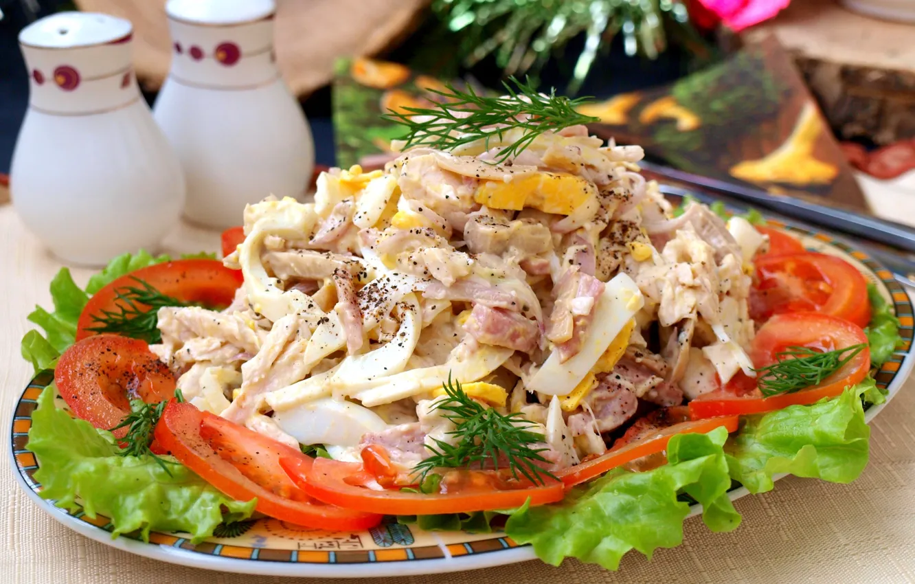 Photo wallpaper meat, vegetables, salad