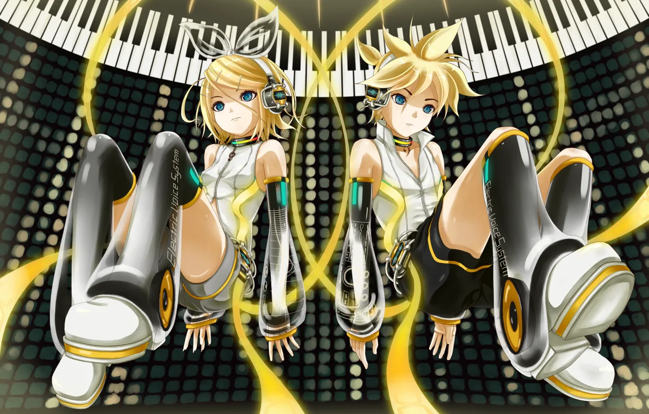 Photo wallpaper keys, tape, vocaloid, two, Vocaloid, Kagamine Len, Kagamine Rin