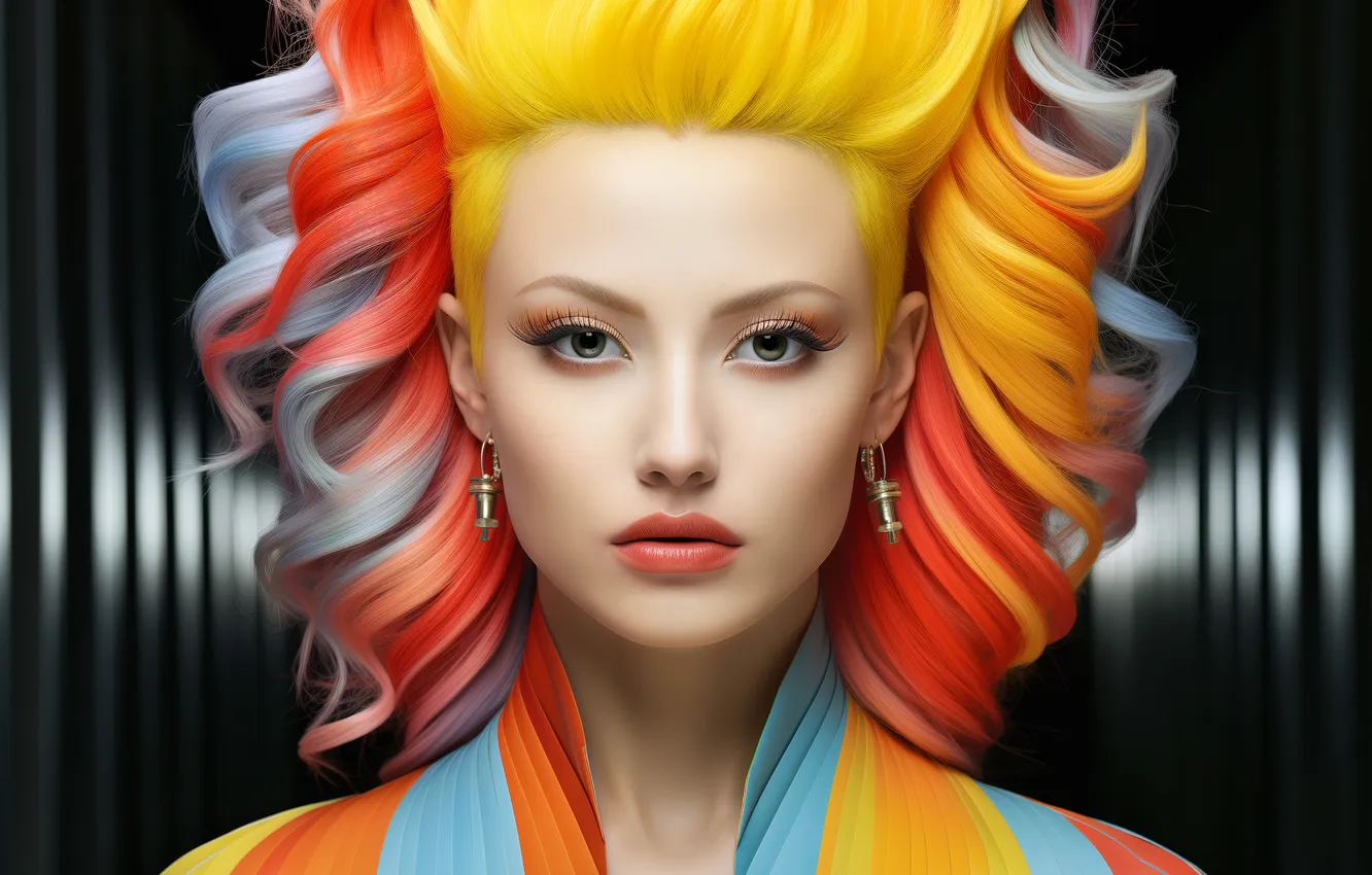 Photo wallpaper woman, color, face, AI Art